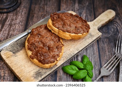 Home  made minced meat  hot  sandwich - Shutterstock ID 2396406525
