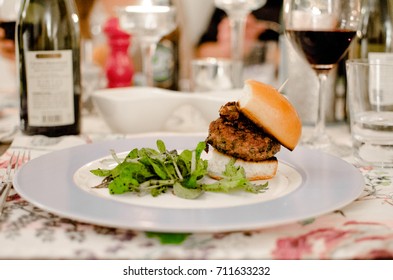 Home Made Mini Lamb Burger, Served At A Dinner Party.