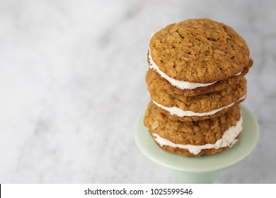 Home Made Oatmeal Creme Pies On A Stand