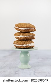 Home Made Oatmeal Creme Pies On A Stand