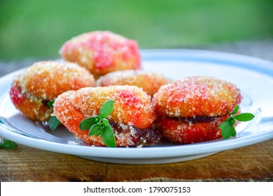 Home made sweet  italian ricotta  peach cookies filled with jam