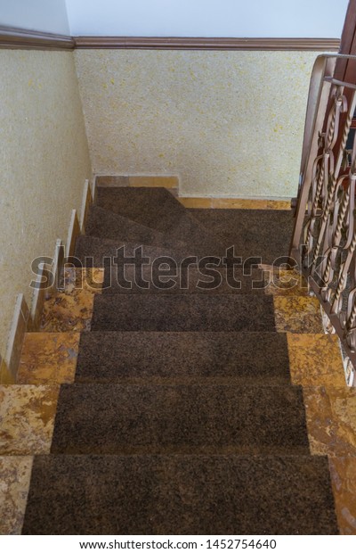 Home Marble Staircase Railingfirst Person View Stock Photo Edit