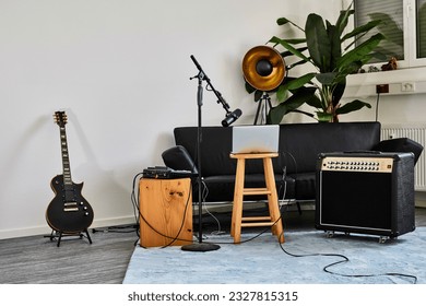 Home music studio environment with guitar