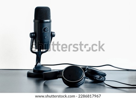 Home music studio: microphone and headphones