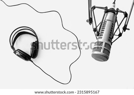 Home music studio: microphone and headphones