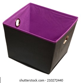 Home Or Office Canvas Storage Or File Box Over White. Gray And Purple.