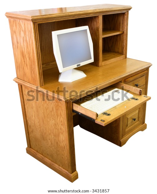 Home Office Computer Desk Hutch Honey Stock Photo Edit Now 3431857