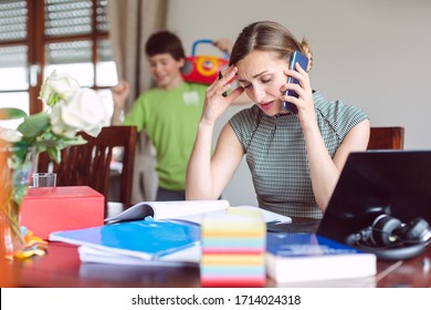 Home Office Does Not Work During Covid-19 Lockdown For Stressed Professional Woman