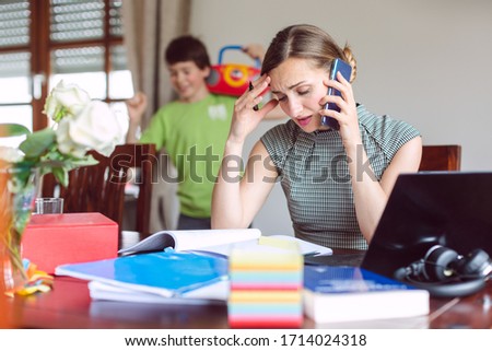 Home office does not work during covid-19 lockdown for stressed professional woman