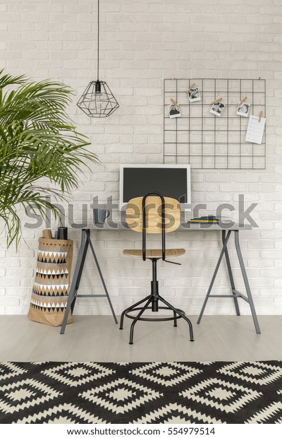 Home Office Industrial Style Simple Desk Stock Photo Edit Now