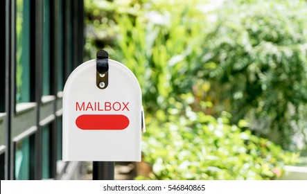 Home Office Red Metal Mailbox In Garden