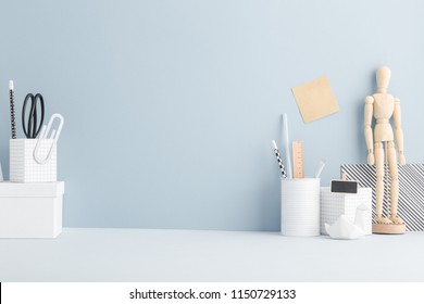 Home Office School Desk. Minimal Workspace Mock Up.