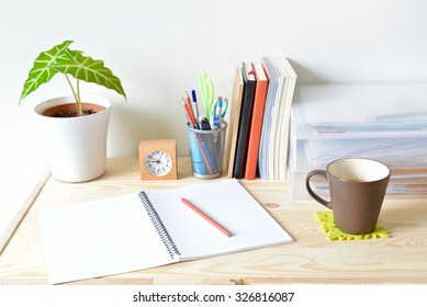 Home Office Table With Stationary And Coffee