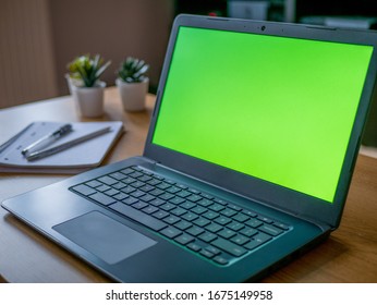 Home Office Work Remote Desktop Greenscreen Chroma Background Laptop Chromebook