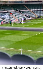 Home Park - Football (Soccer) Stadium - Plymouth Argyle FC, Plymouth, Devon, UK - December 1st 2020: Grounds staff prepare the football pitch and stadium ahead of Plymouth Argyle hosting Rochdale