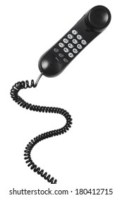 Home Phone With Long Coil Cord On White Background 