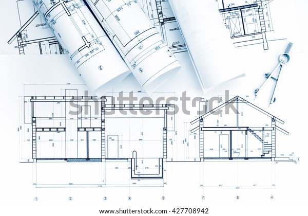 Home Plans Blueprint Rolls Drawing Compass Buildings Landmarks