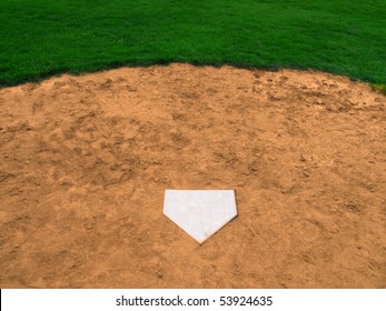 Home Plate On Baseball Field With Copy Space