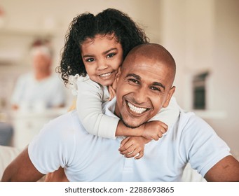 Home portrait, father and kid hug dad, papa or parents for fathers day time together on vacation holiday in Indonesia. Happy family portrait, youth support and child care from man with daughter - Powered by Shutterstock