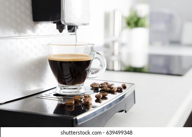 Home professional coffee machine with espresso cup. coffee machine espresso kitchen cup hot italian white concept