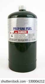 Home And Recreational Use Green Quart Canister Of Propane. Vertical.