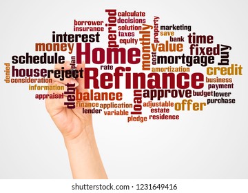 Home Refinance Word Cloud And Hand With Marker Concept On White Background.