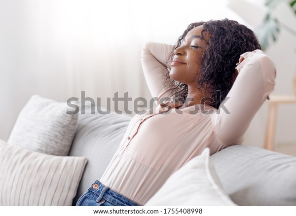 Home Relax Portrait Calm Black Woman Stock Photo (Edit Now) 1755408998