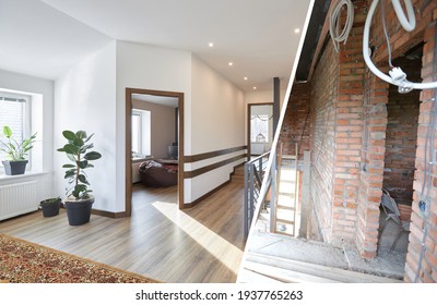 Home Renovation Concept. Before And After Interior In Modern Style