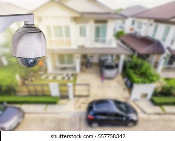 Home Security Concept, CCTV Camera Or Surveillance Operating In Village