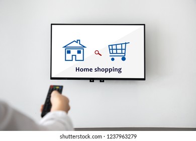 home shopping message on television. concept of shopping online.