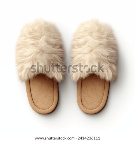 Home soft, fluffy women's slippers. The concept of comfortable shoes for home