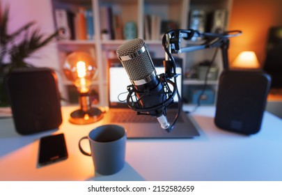 Home Station For Recording Podcasts. Concept Of New Job Possibilities, Career, Future, Multimedia, New Ways To Do Communication.