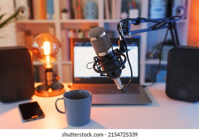 Home Station For Recording Podcasts. Concept Of New Job Possibilities, Career, Future, Multimedia, New Ways To Do Communication.