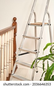 Home Stepladder. Indoor Interior. Renovation Concept. Traditional Constuction. No People Equipment. Business Repair Works. Office Furniture