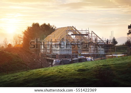 Home under construction on a building site