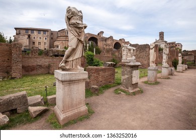 Home Of The Vestal Virgins, Near The Circular Temple Of Vesta At The Roman Forum In Rome, Italy