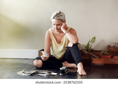 Home, woman and camera with vintage photographs with inspiration for art project, memories and collection. Female person, freelancer and artist with career, skill and talent for art and creative - Powered by Shutterstock