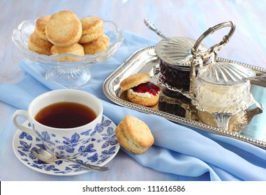 Home-baked Scones Tea With  Jam And Double Cream.