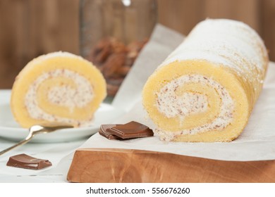 Homebaked Swiss Roll With Cream Cheese And Chocolate Filling - Shutterstock ID 556676260