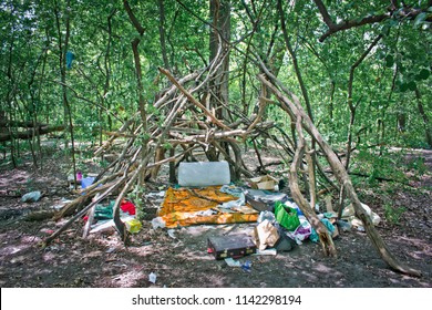 Homeless Camp Shelter In The Park