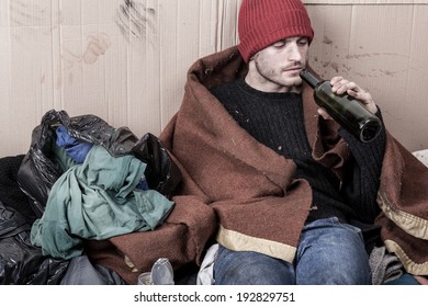 Homeless Drinking Cheap Wine On The Street