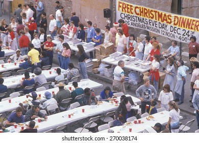 Homeless Eating Christmas Dinners, Los Angeles, California