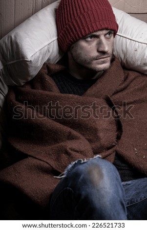 Image, Stock Photo Man covering himself with summer hat at countryside.