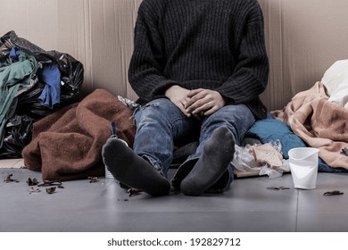 Homeless Man Sitting On Street Horizontal Stock Photo 192829712 ...