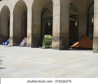 Homeless Protests In St Peter's Square In Manchester, UK, May 2015