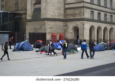 Homeless Protests In St Peter's Square In Manchester, UK, May 2015