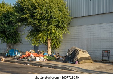 Homeless In Tents On City Street