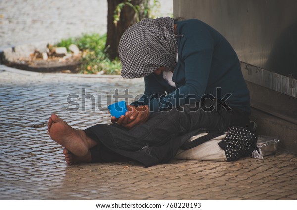 Homeless Woman Begs Alms Street Stock Photo Edit Now