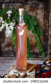 Homemade Acacia Flowers Syrup In A Bottle