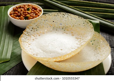 Homemade Appam Served With Chickpeas Curry 